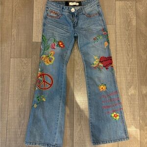 Vintage Embroidered & embellished flare Blue Jeans